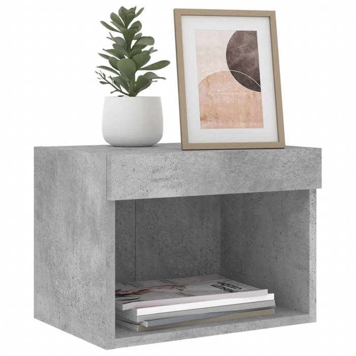 Table de chevet murale - GKK - Armoire TV - avec lumières LED gris béton @2592
