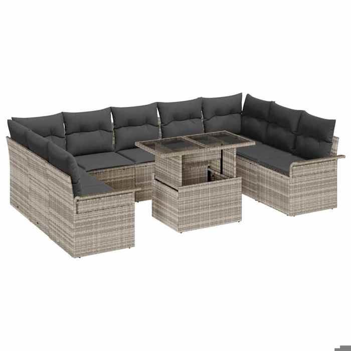 vidaXL Ensemble de canapé de jardin 10 pcs Gris clair Poly Rattan 3357085