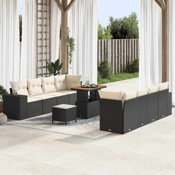vidaXL Ensemble de canapé de jardin avec coussin 11 pcs Noir polyrotin 3361980