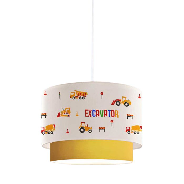Suspension Lurgan pour enfant motif dengins de chantier blanc or