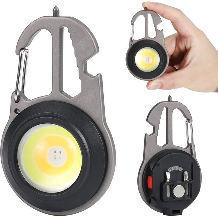 Mini lampe de poche LED porte-clés Lampe de travail portable 800 lumens 7 modes rechargeable et étanche [Classe énergétique A]