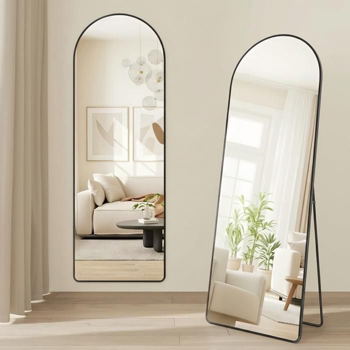 Miroir sur Pied 162 x 52 cm Miroir de Sol - Miroir Mural - Miroir arqué pleine longueur Pour Salon Entrée Chambre Noir
