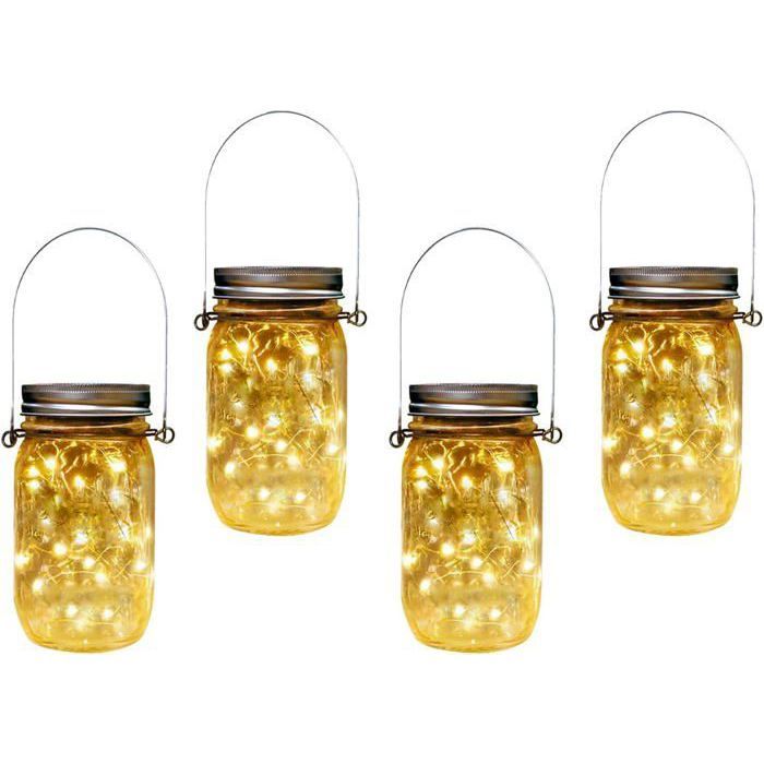 Lampe Solaire Exterieur Lot de 4 Lanternes Solaires de Jardin 20 LED En Verre Étanche pour lextérieur - Décoration de jardin Label