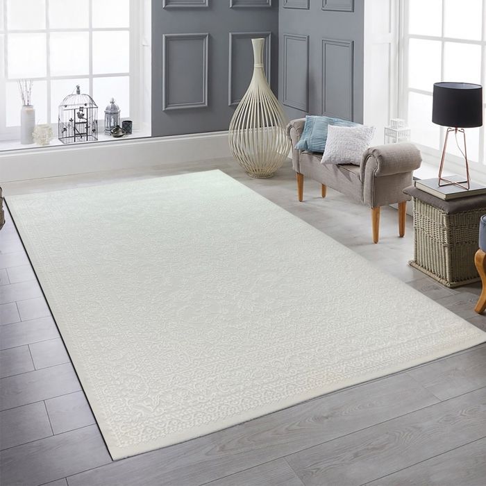 Tapis en laine TAHAR 99001B crème - TISSÉ MAIN boucle, losanges, boh