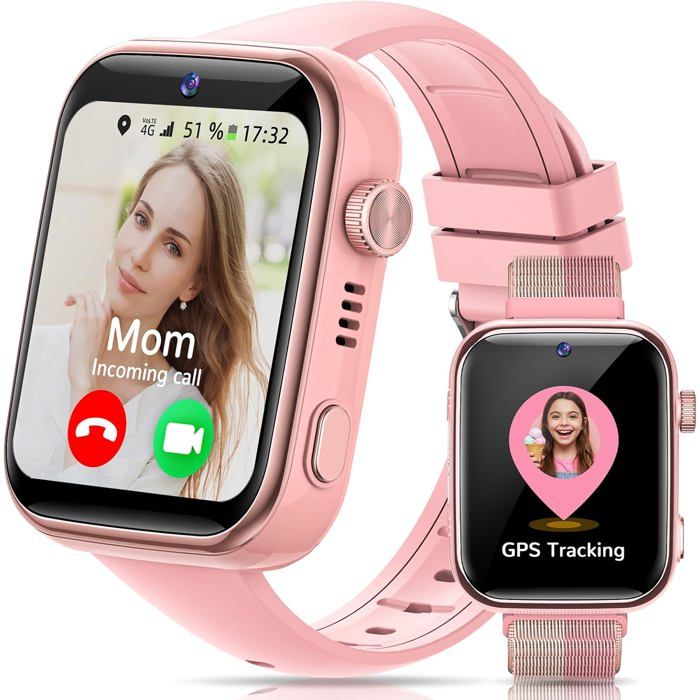 Montre Connectée Enfant 4G GPS - Appel Vidéo, Chat Familial, Mode Classe - Cadeau 5-12 Ans - Noir - 8
