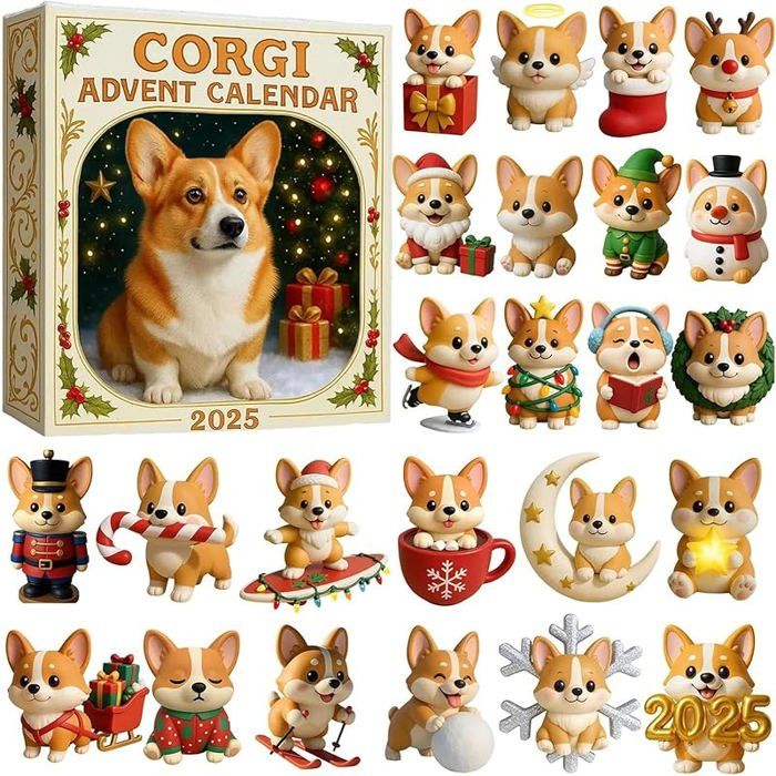 Calendrier De L'Avent 2025 Corgis 24 Jours En Acrylique 2D Pour Compte