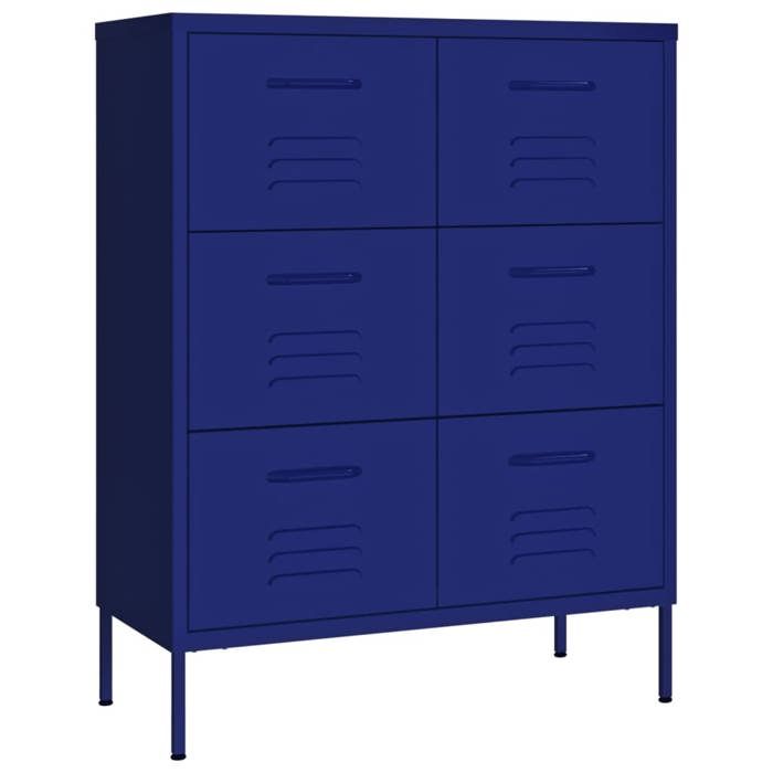 Bleu Buffet/Armoire à tiroirs CLARENCE pour salon/chambre Bleu marine 80x35x101 5 cm Acier LV3161
