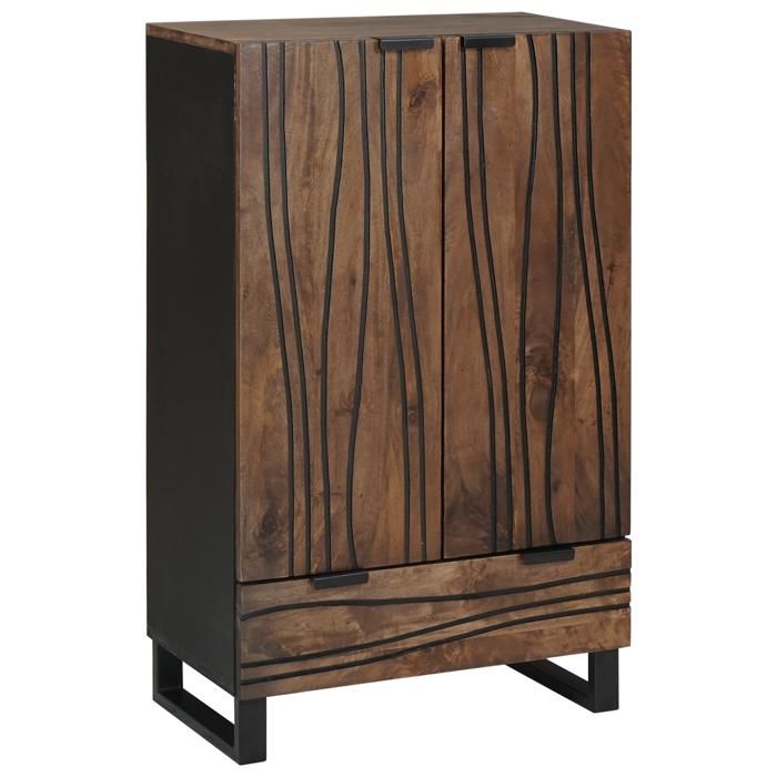 Buffet en bois massif - vidaxl - 60x33.5x100 cm - Bois massif de noyer - Marron - 2 portes - Finition mate
