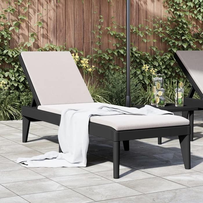 Chaise longue en polypropylène - vidaXL - 186x60x29 cm - Anthracite - Dossier réglable - Finition rotin