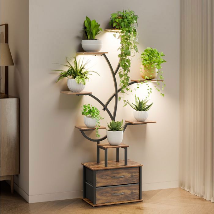 Mondeer Porte plante d’Intérieur à Lampes Croissance Support 7 Étages + 2 Tiroirs Étagères Plantes avec Lumière+Minuterie Réglable