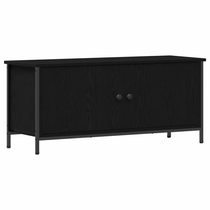 Meuble TV moderne - vidaXL - Chêne Noir - Bois dingénierie - 100x35x45 cm - 2 portes - 2 étagères - Montage au sol
