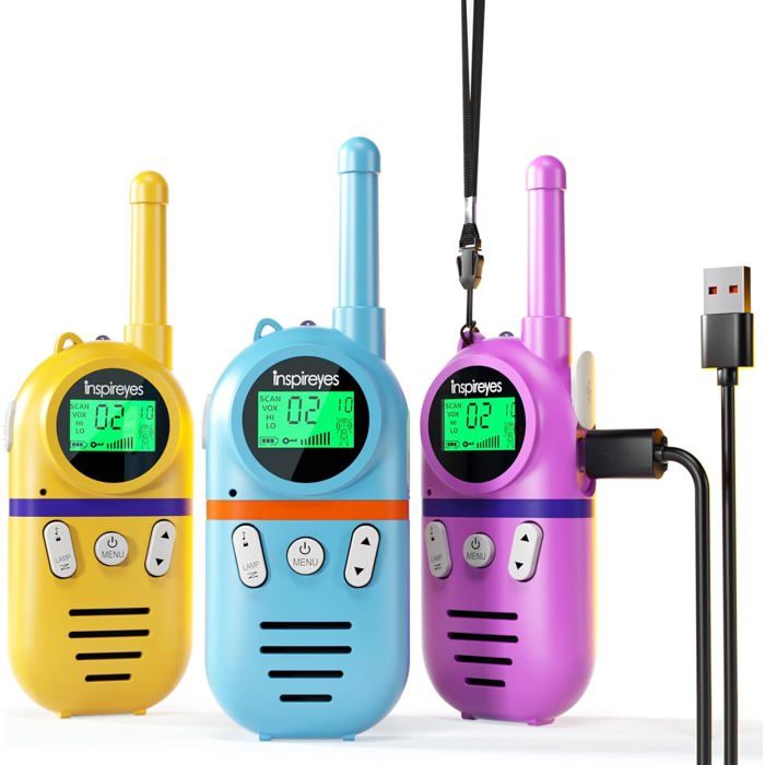 Talkie-walkie Enfants Rechargeable – 16 Canaux, 3 Km, VOX Mains Libres, Lampe LED – Lot De 2 – Dès 3 Ans