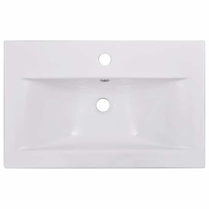 Lavabo encastré en céramique - MEUBLECHIC - 61x395x185 cm - Blanc - Avec trop-plein - Facile à nettoyer