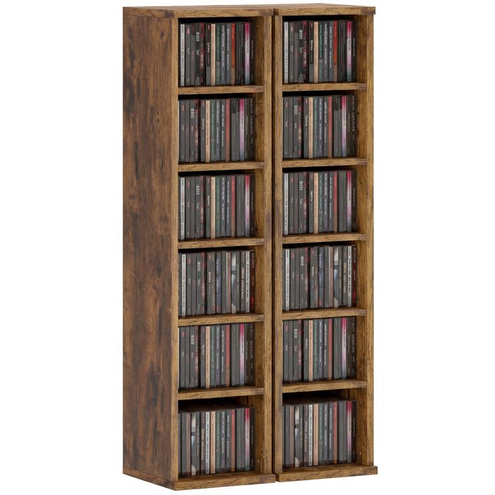 Armoire de rangement CD-DVD - HOMCOM - 6 + 6 compartiments - capacité max. 204 CD - 21 x 225 x 885 cm - brun rustique