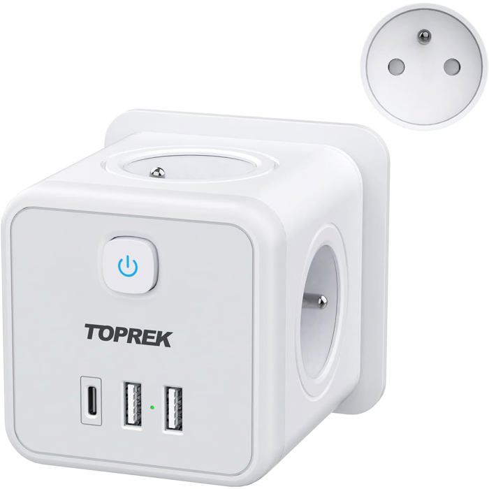 7 en 1 Multiprise Murale USB 4 Prises Française 4000W avec Type-C(20W PD3.0) & 2 Type-A Chargeur USB Murale Prise Cube