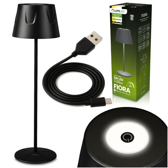 Lampe de jardin LED sur pied décorative de table veilleuse USB à intensité variable tactile noire FIORA LUMILED