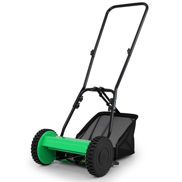 Tondeuse à Gazon Manuelle COSTWAY Largeur de Coupe 30 cm Hauteurs de Coupe de 15 à 40 mm Bac 185L 2 Roues Antidérapantes Vert