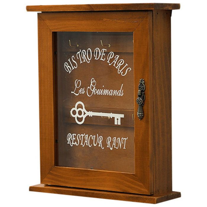 Boîte à Clés en Bois Armoire à Clés Murale Rétro avec Porte Magnétique Rangement en Bois Solide