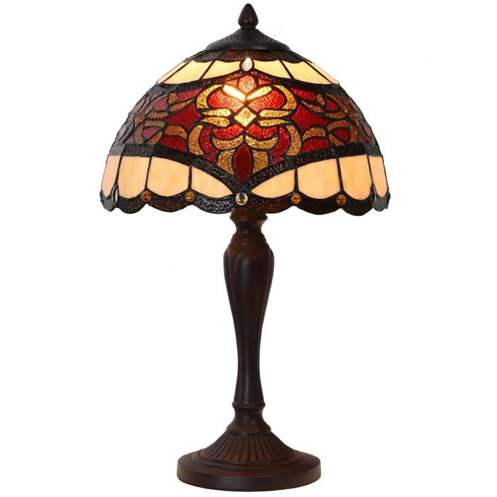 L30869 Lampe de table baroque en vitrail de style Tiffany pour la décoration intérieure (30 cm rouge)