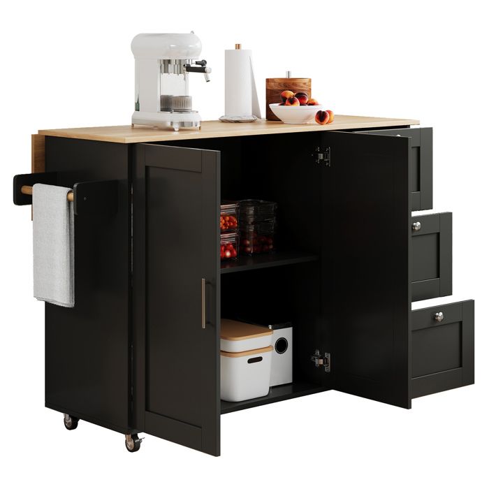 Table de cuisine pliable multifonction avec plan en bois de chêne 3 tiroirs et rangement 135x44(70)x90cm
