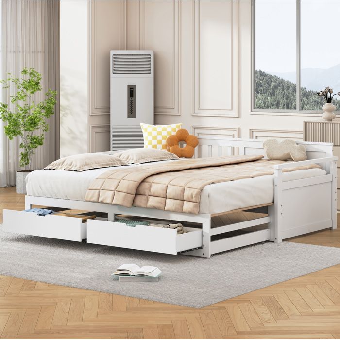HOMVRA Lit banquette gigogne 90 x 190/180 x 190 cm avec 2 tiroirs pin blanc