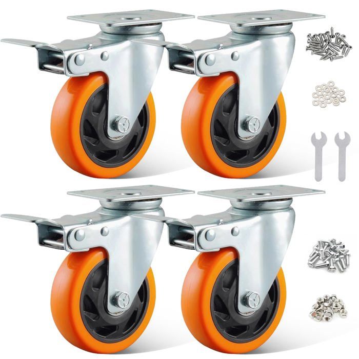 Lot De 4 Roulettes Pivotantes Pour Meubles 100 Mm Avec Frein 600 Kg Pour Charges Lourdes Pour Meubles Établi Chariot À Outils Pale