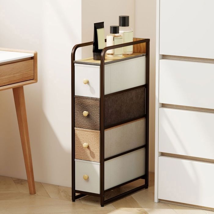Commode - WESTYLE - Commode 4 tiroirs multicolore - 20 x 47 x 84 5 cm - Tiroirs en tissu - Cadre acier anti-basculement