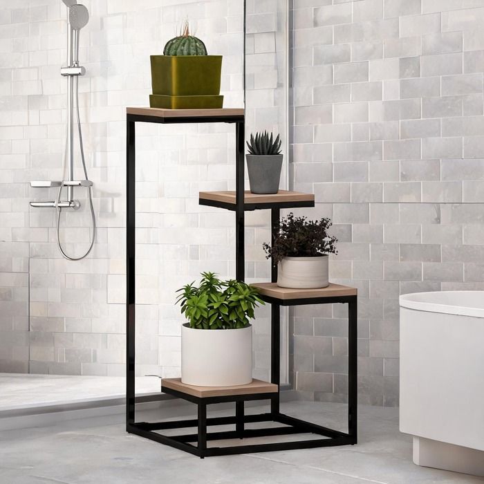 Plant Stands combining 5 cm and 15.8 in with Étagère à plantes 4 niveaux en acier et and Marron Acier
