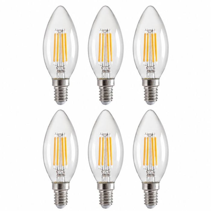 6PCS Ampoule LED E14 Flamme Edison Cristallin Verre Transparent Rétro 2W 4000K Sans Scintillement Pour Lustre Cristal Salon