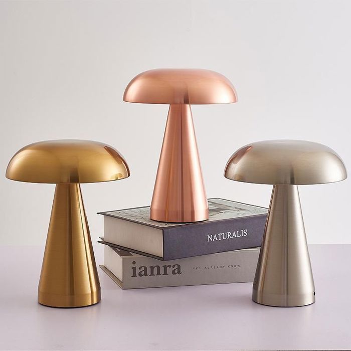 Lampe champignon dorée tactile 3 couleurs rechargeable