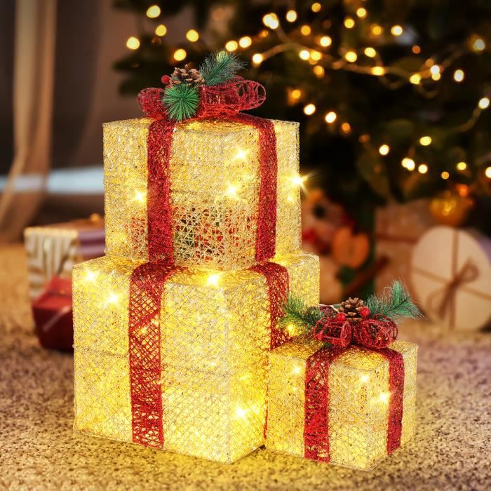 Lot de 3 Boîtes-cadeaux de Noël lumineuses à LED,décoration de Noël,27/23/18cm  - Cdiscount Maison