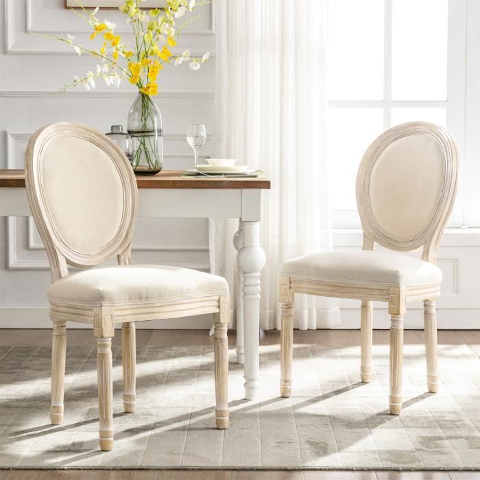 lot de 2 chaises médaillon versailles style louis xvi lot de 2 chaises de salle à manger - pied bois - tissu beige 50 x 61 x 94 cm