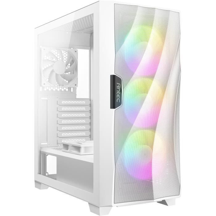 Boîtier PC Moyen Tour ATX avec panneau vitré Antec Dark Fleet DF700 Flux RGB – blanc – TU