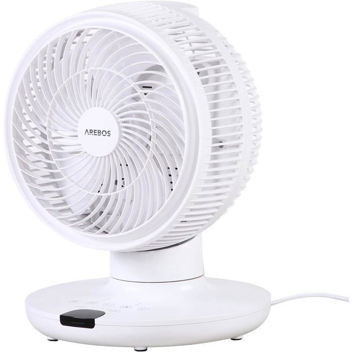 AREBOS Ventilateur de table 55 W Oscillation 3D 4 vitesses Minuterie 1–7 h Télécommande Silencieux ≤55 dB – Blanc - Arebos