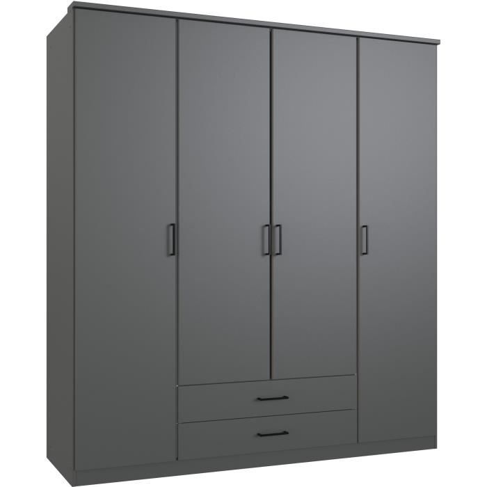 Armoire - Décor Graphite - 4 portes battantes - 2 tiroirs - L180 x P58 x H199 cm - ARTA