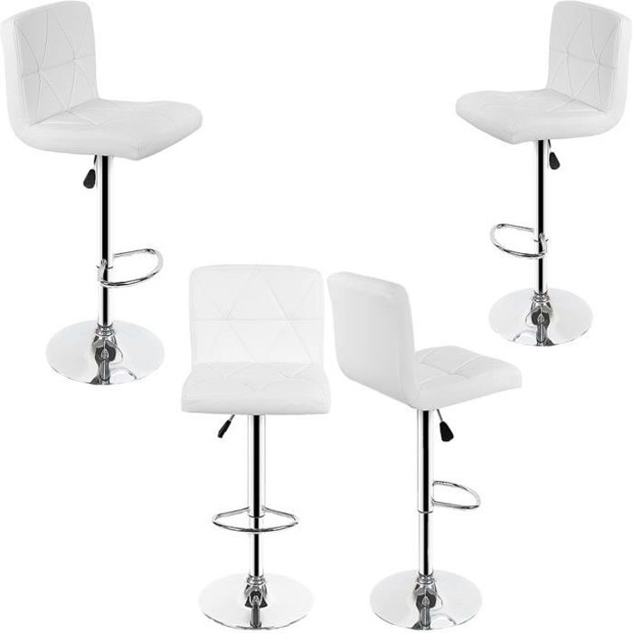 Lot de 4 tabourets de Bar - Moderne - Hauteur réglable - Rotation 360° - Blanc/Noir/Gris