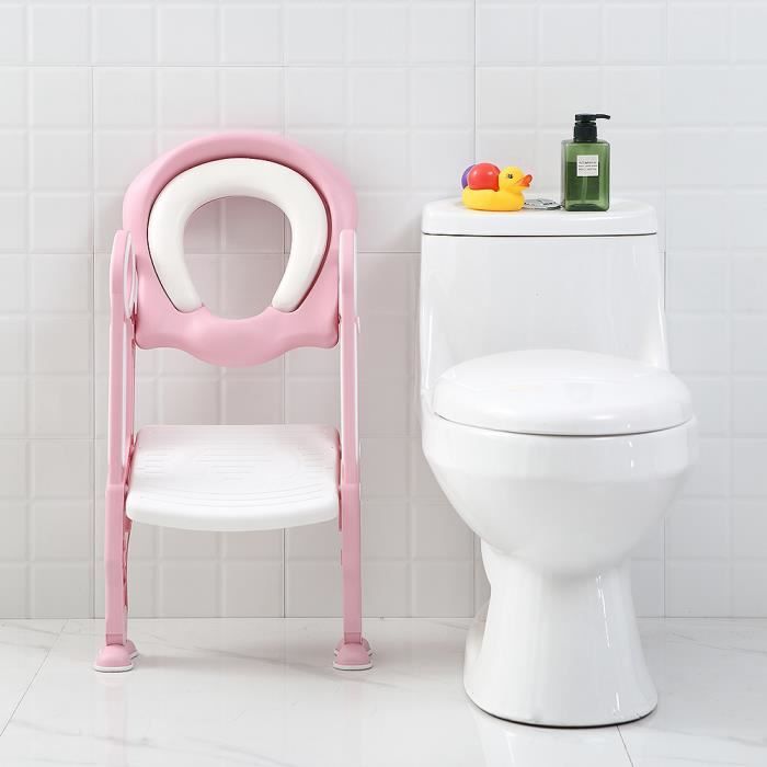 siège de toilette réglable et pliable rose échelle pour bébé avec siège  rembourré,large marchepied charge max 75kg