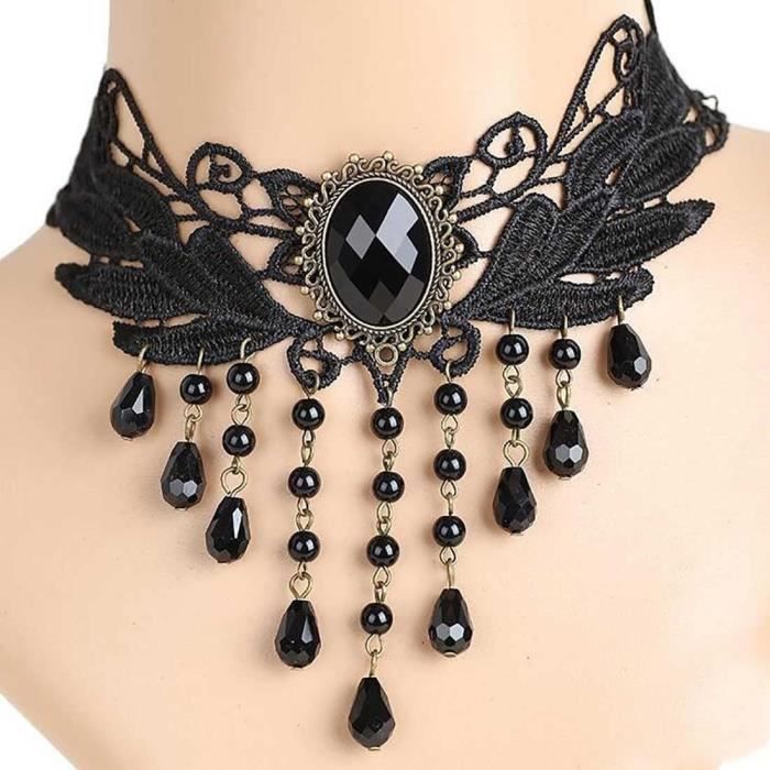 Goth Noir Cristal Dangle Collier Goutte D'eau Strass Collier