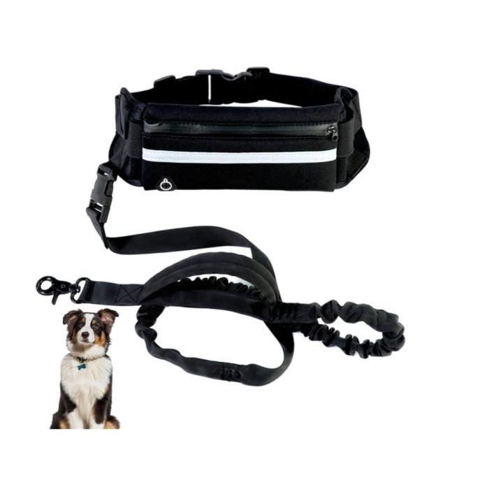 Laisse Chien, Laisse pour Chien Mains Libres avec Sac de Ceinture, Ceinture réglable de Laisse de Formation pour,160-220 cm (Noir)