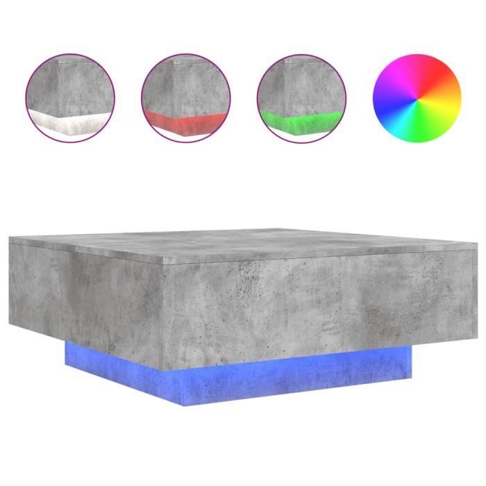 Table basse - Marque - Avec lumières LED - Gris béton - 80x80x31 cm