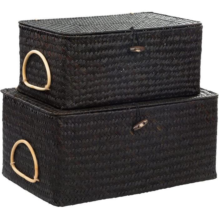 Paniers de rangement rectangulaires en rotin, paniers en osier gigognés tissés à la main pour décor, plateau de uits et boîte de rangement de collations
