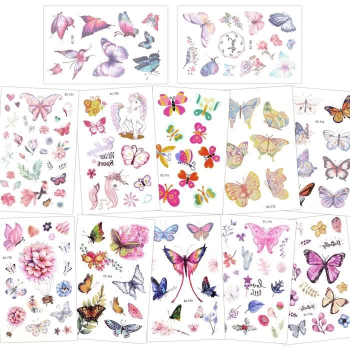 Tatouage Enfant Fille, Papillon Tatouages ephémères Enfant fête de