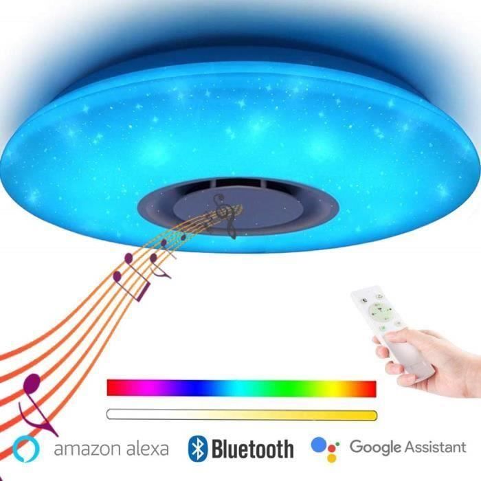 Eclairage de Plafond avec Télécommande et Contrôle APP Lampe de plafond Dimmable pour Chambre Couloir，29CM OTREN Plafonnier Led RGB avec Haut-parleur Bluetooth
