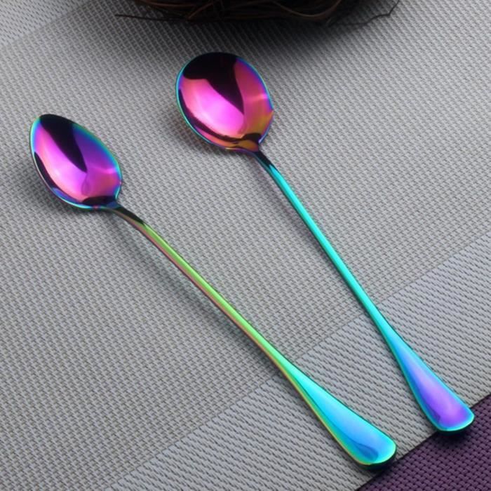 kdjsic Couleur Arc-en-Ciel café thé remuer cuillère à Long Manche crème glacée cuillères à Dessert écologique Vaisselle en Acier Inoxydable Cuisine