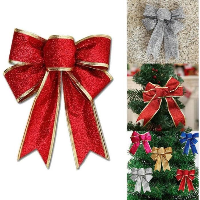Lot de 2 Noeud pour Sapin de Noël en Tissu Décoration 20x25cm Rouge
