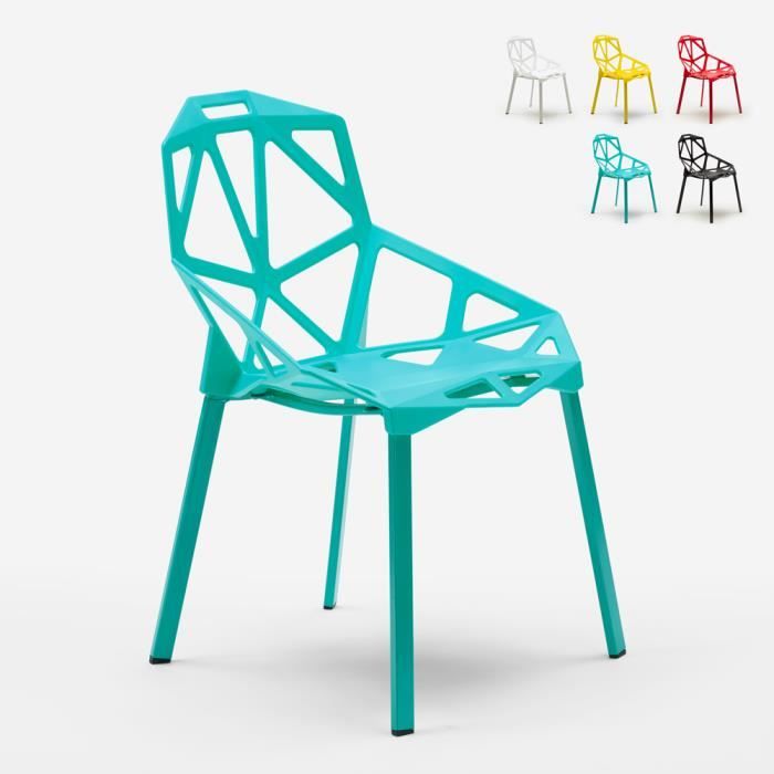 chaise design géométrique style moderne en métal et plastique hexagonal - couleur:turquoise