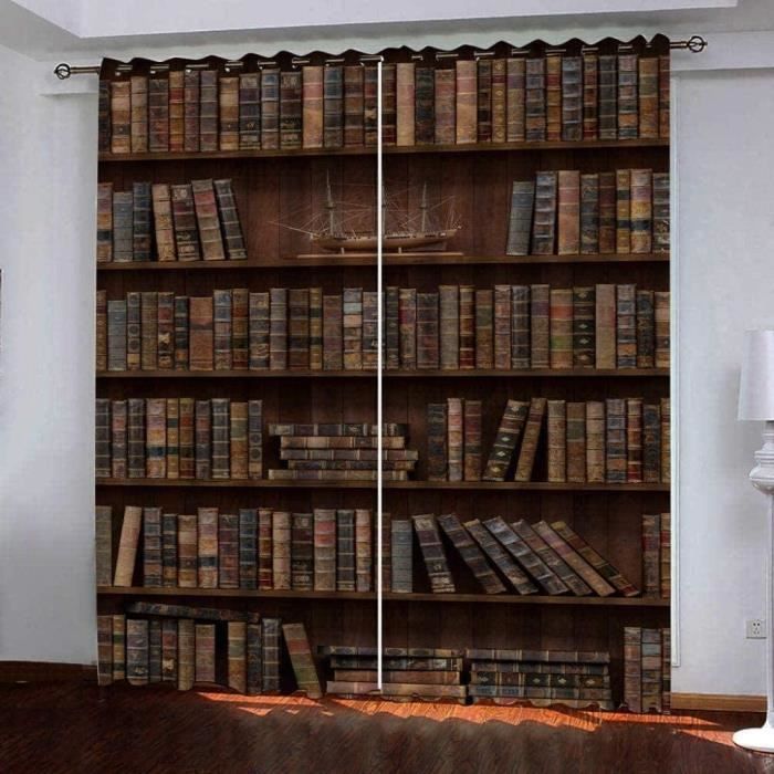2 Pièce Rideau Occultant À Oeillets Réduction Du Bruit Rideaux - Bibliothèque vintage 60x120cm[88]