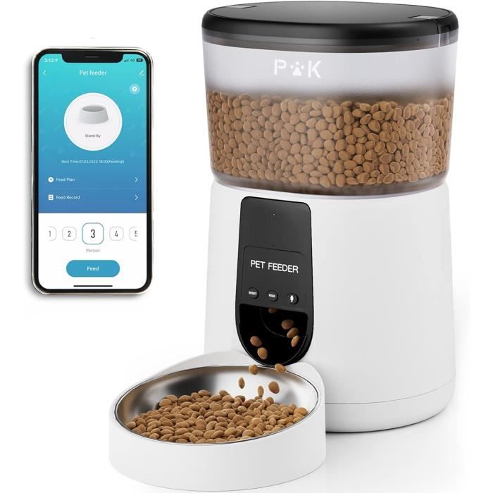 Meilleurs prix pour Distributeur Croquettes Chat Automatique, 2.4G WiFi 4L Distributeur Croquettes Chat & Chien, Connecté App, Enregistrement Vocal 10S