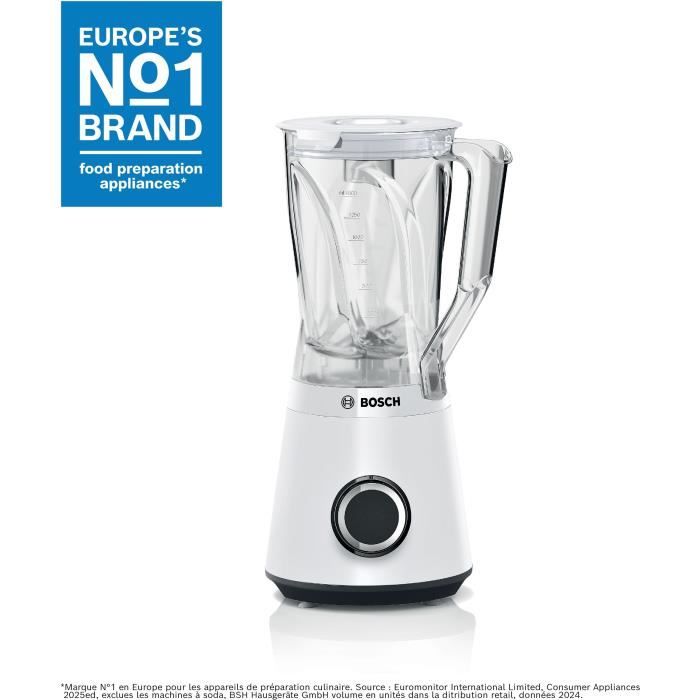Blender VitaPower - BOSCH - MMB6141W - 1200 W - 30000 trs/min - 2 vitesses + turbo - Bol 2 L - 4 lames amovibles - Blanc