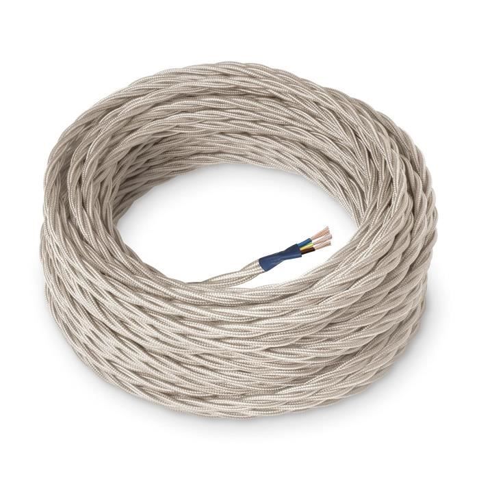 Câble électrique Vintage Torsadé Tissu Ivoire 100cm - Neuf Pour Lampadaire